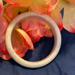 Elegant Cream and Green Genuine Jade Bangle Bracelet